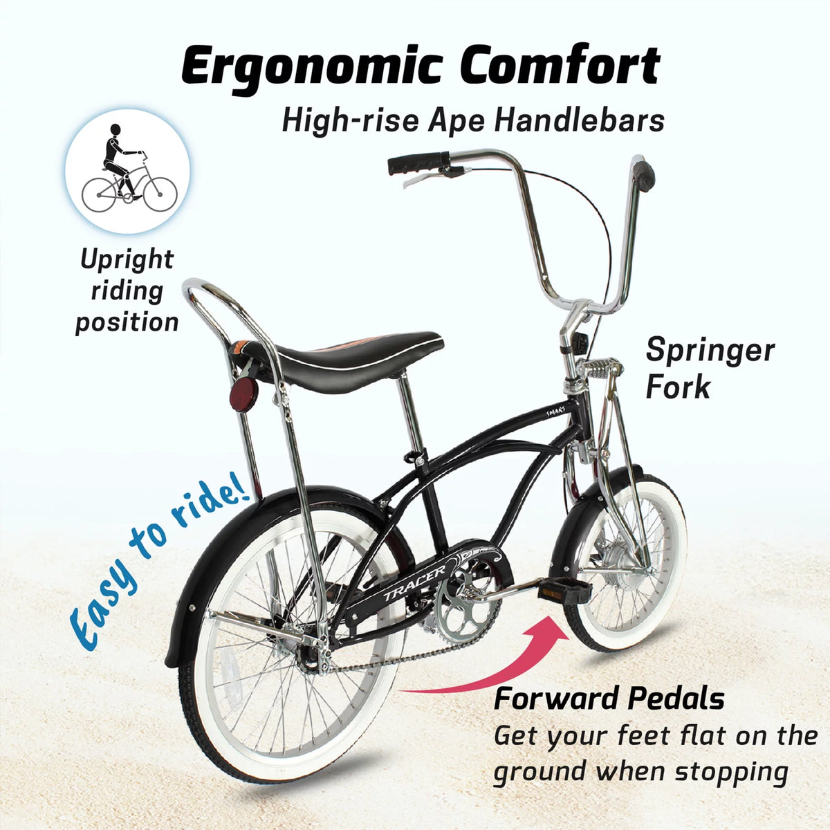 20 inch Matte Black Beach Cruiser Bike E6224