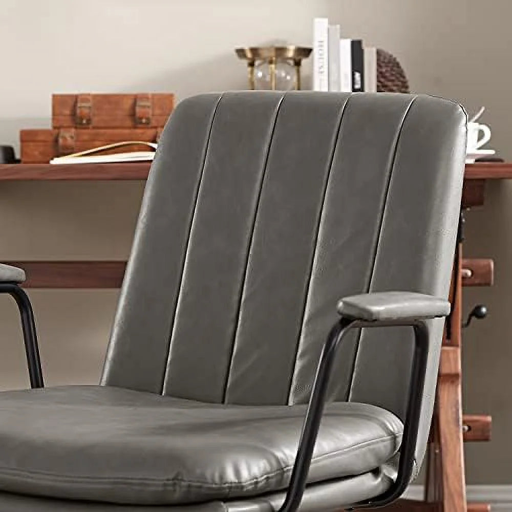 OffWhite PU Leather Swivel Office Chair with Oak Wood Legs O902297