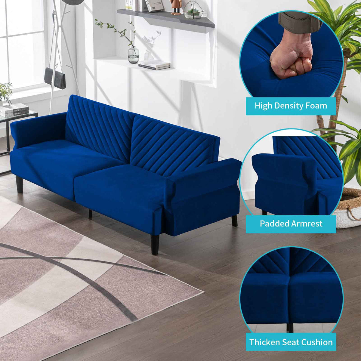 Convertible Futon Sofa Bed Blue W35854