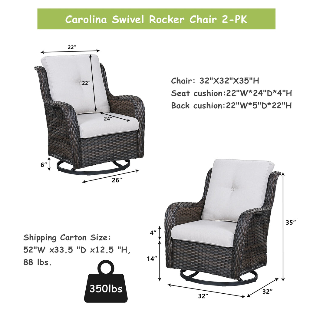 Outdoor Wicker Glider Swivel Club Chairs Set of 2 Brown Beige U79023