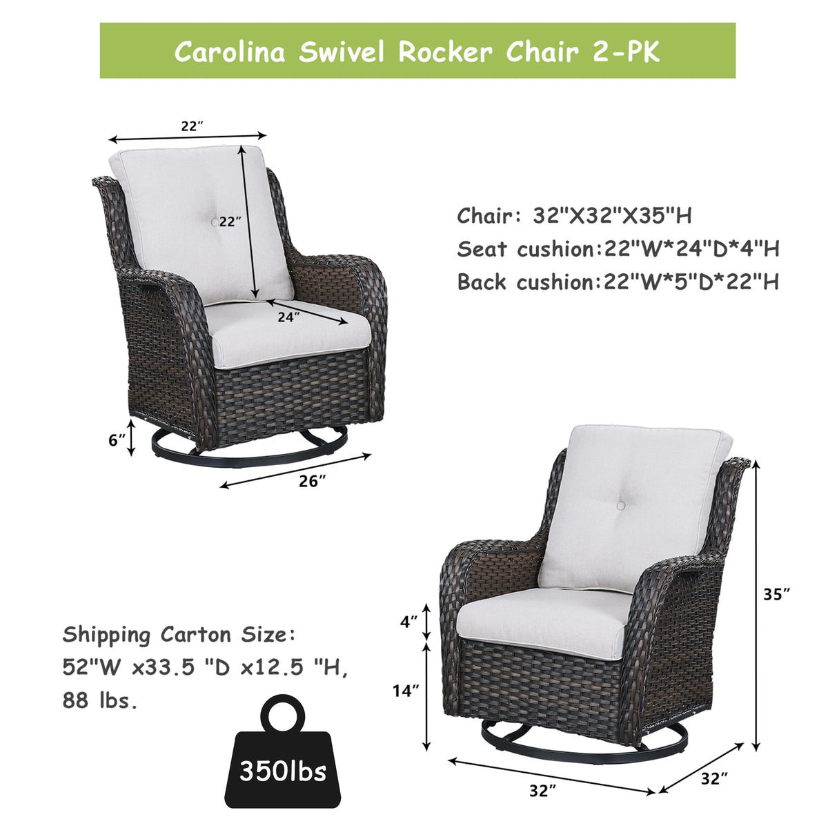 Outdoor Wicker Glider Swivel Club Chairs Set of 2 Brown Beige U79023