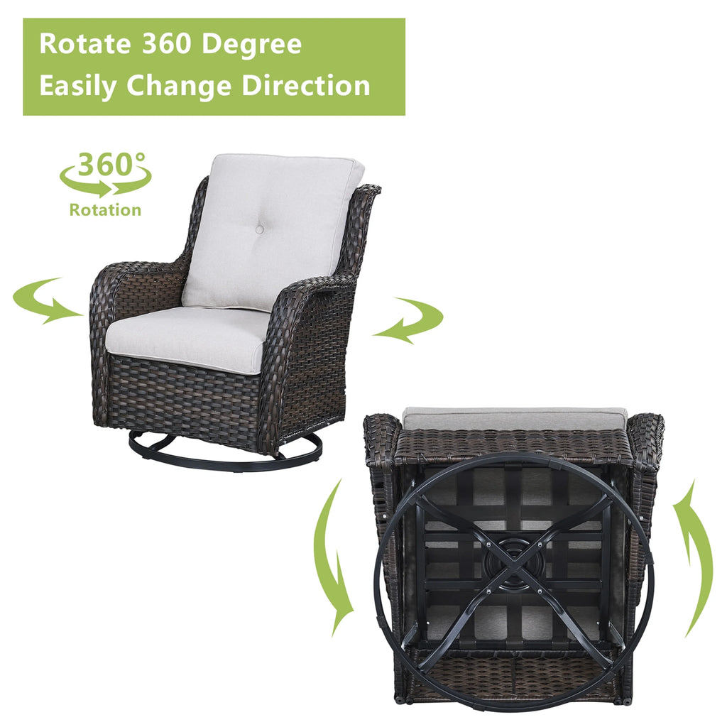 Outdoor Wicker Glider Swivel Club Chairs Set of 2 Brown Beige U79023