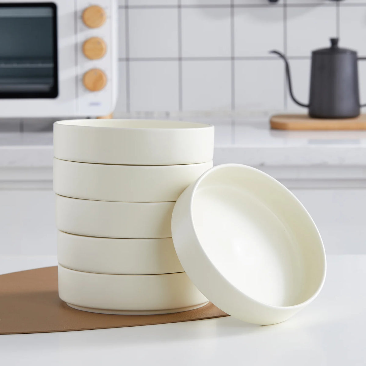 Porcelain Dish Set, 6 Pasta Bowls Service for 6, Cream R938