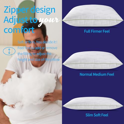 King Size Set of 2 Adjustable Bed Pillows with Zipper U595829