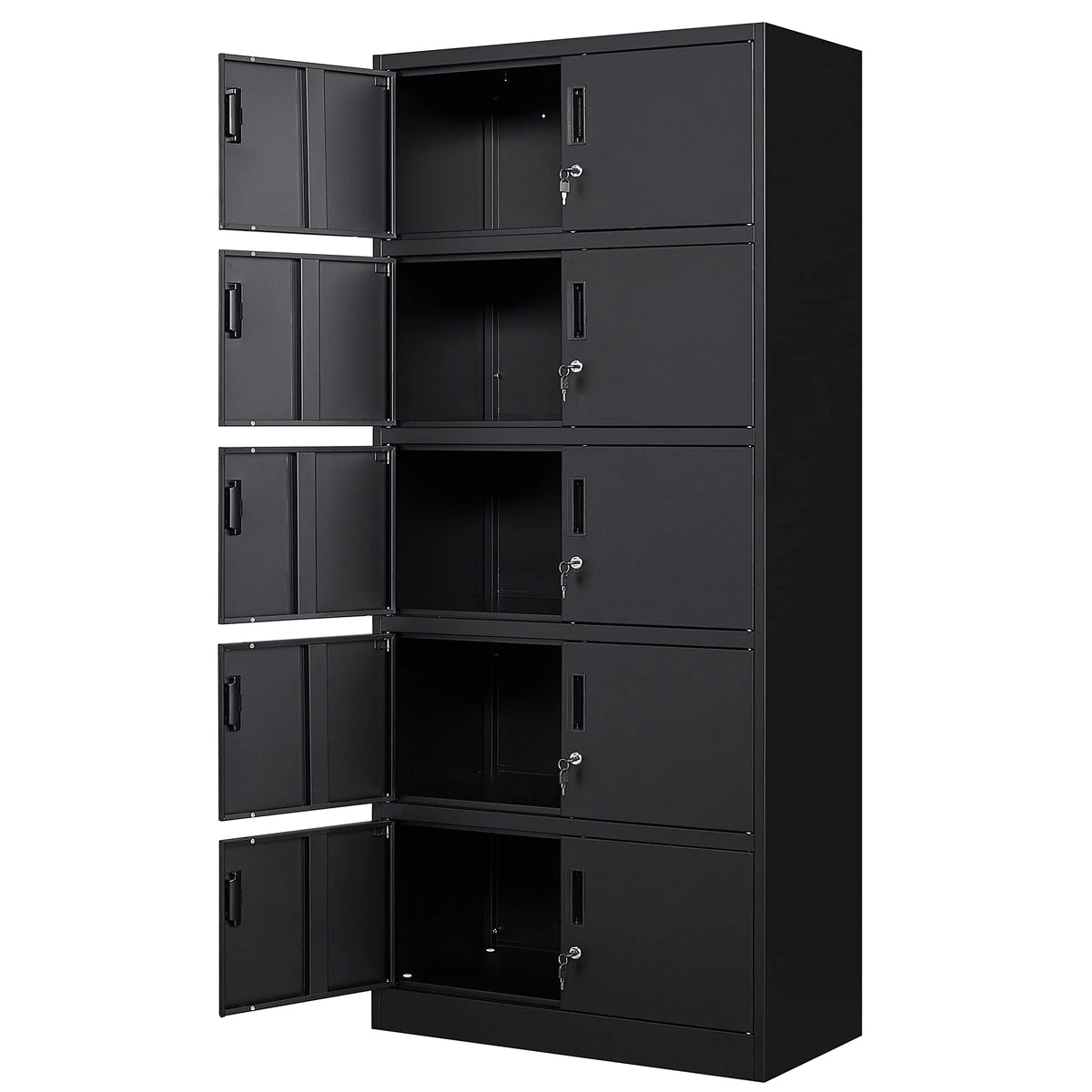 Metal Storage Cabinet with Lock, 10 Locking Doors, Black Steel U529965