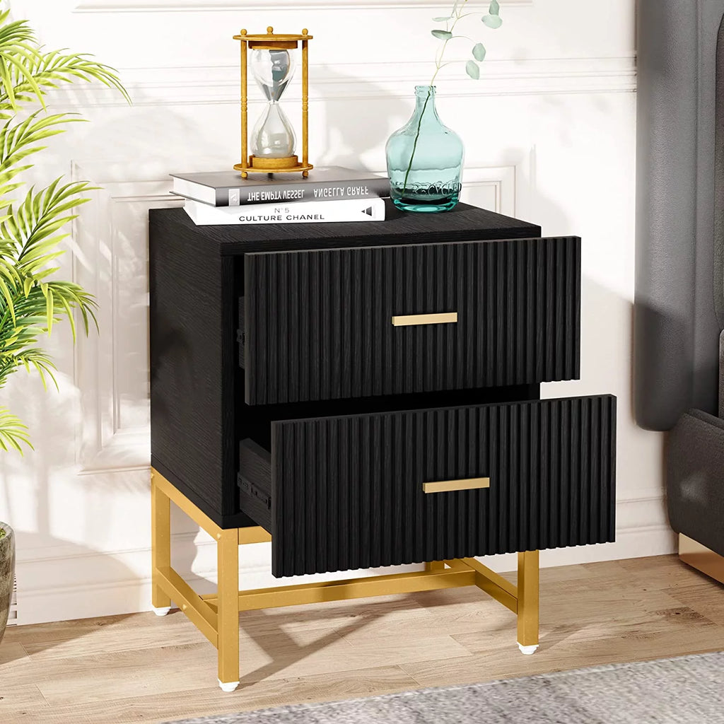 2-Drawer Wood Metal Nightstand T118