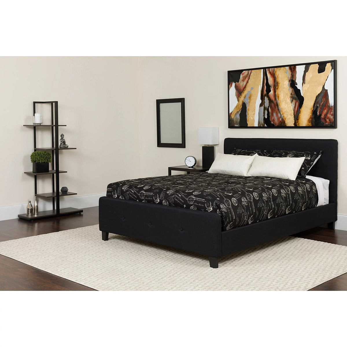 Black Full Size Fabric Platform Bed with Tufted Headboard E277637