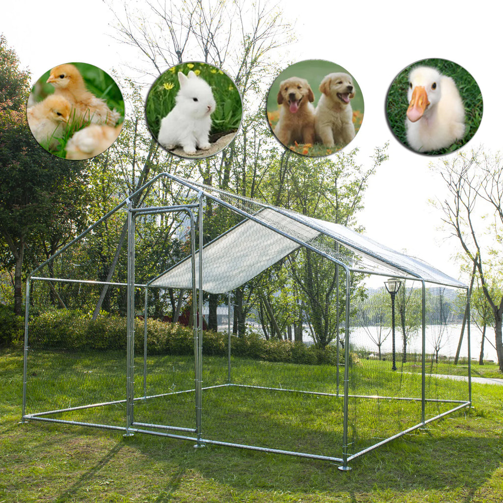 Large Walk-in Metal Chicken Coop with Roof Cover U659976