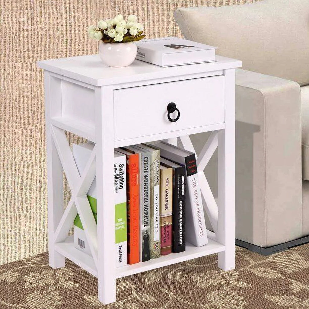 White Nightstand End Table with Drawer X4530