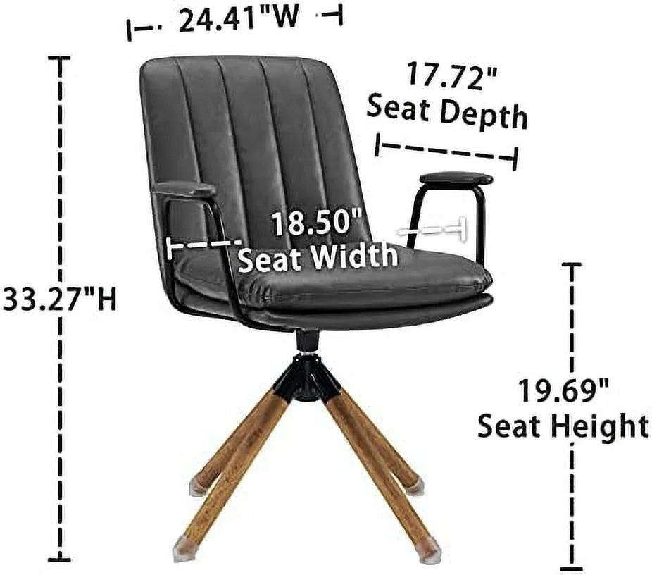 OffWhite PU Leather Swivel Office Chair with Oak Wood Legs O902297