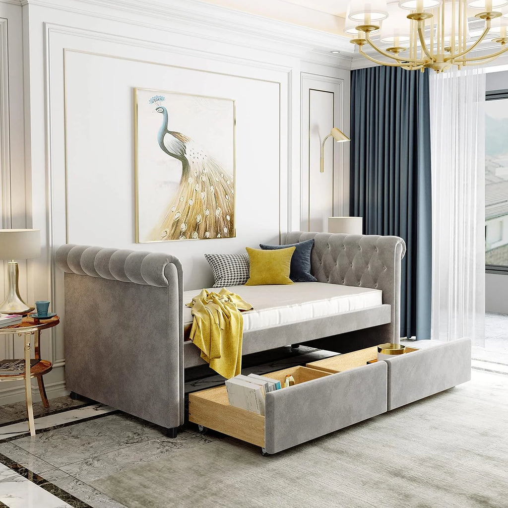 Upholstered Wood Daybed with Storage Drawers Y6448