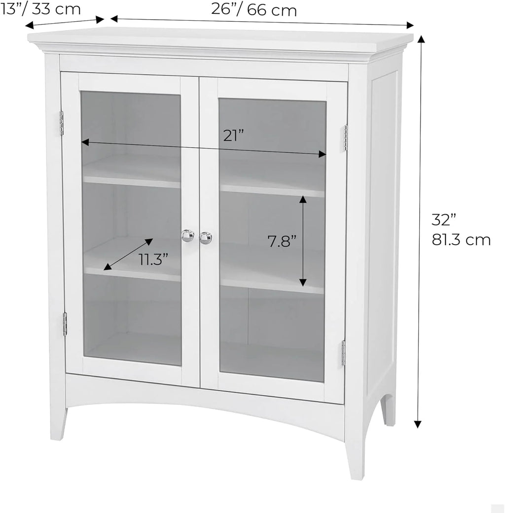 White 2-Door Wooden Floor Cabinet with Adjustable Shelves Y8589