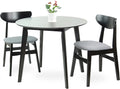 Set Of 3 Round Dining Table And 2 Side Chairs Solid Wood Padded Seat U3164