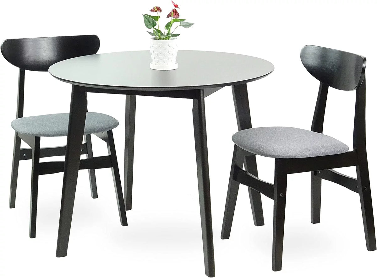 Set Of 3 Round Dining Table And 2 Side Chairs Solid Wood Padded Seat U3164