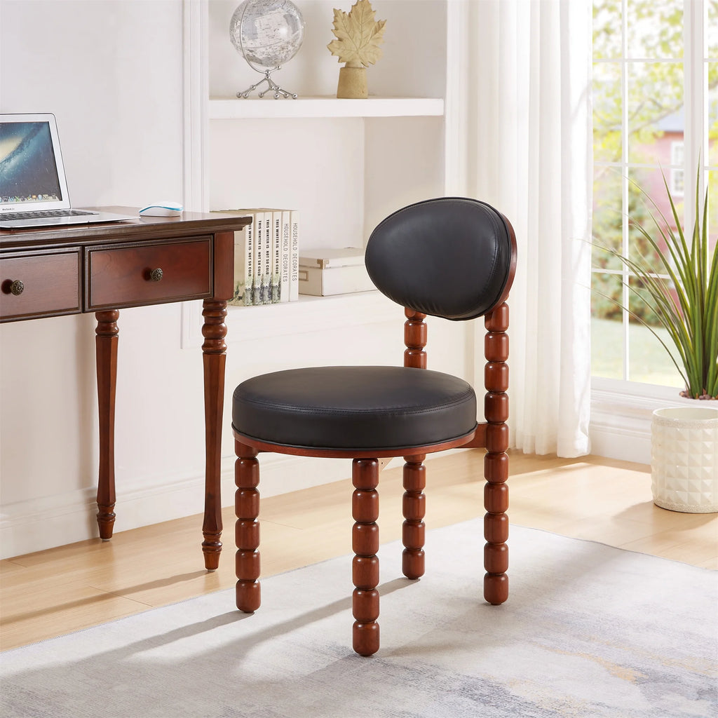 Set of 2 Black Upholstered Dining Chairs with Wood Legs T679