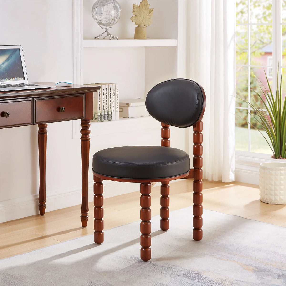 Set of 2 Black Upholstered Dining Chairs with Wood Legs T679
