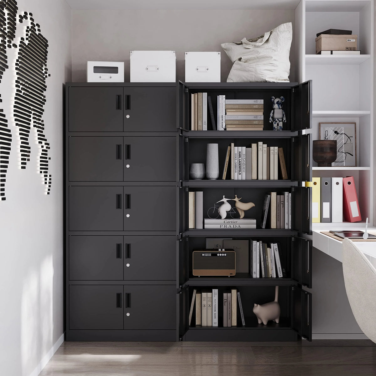 Metal Storage Cabinet with Lock, 10 Locking Doors, Black Steel U529965