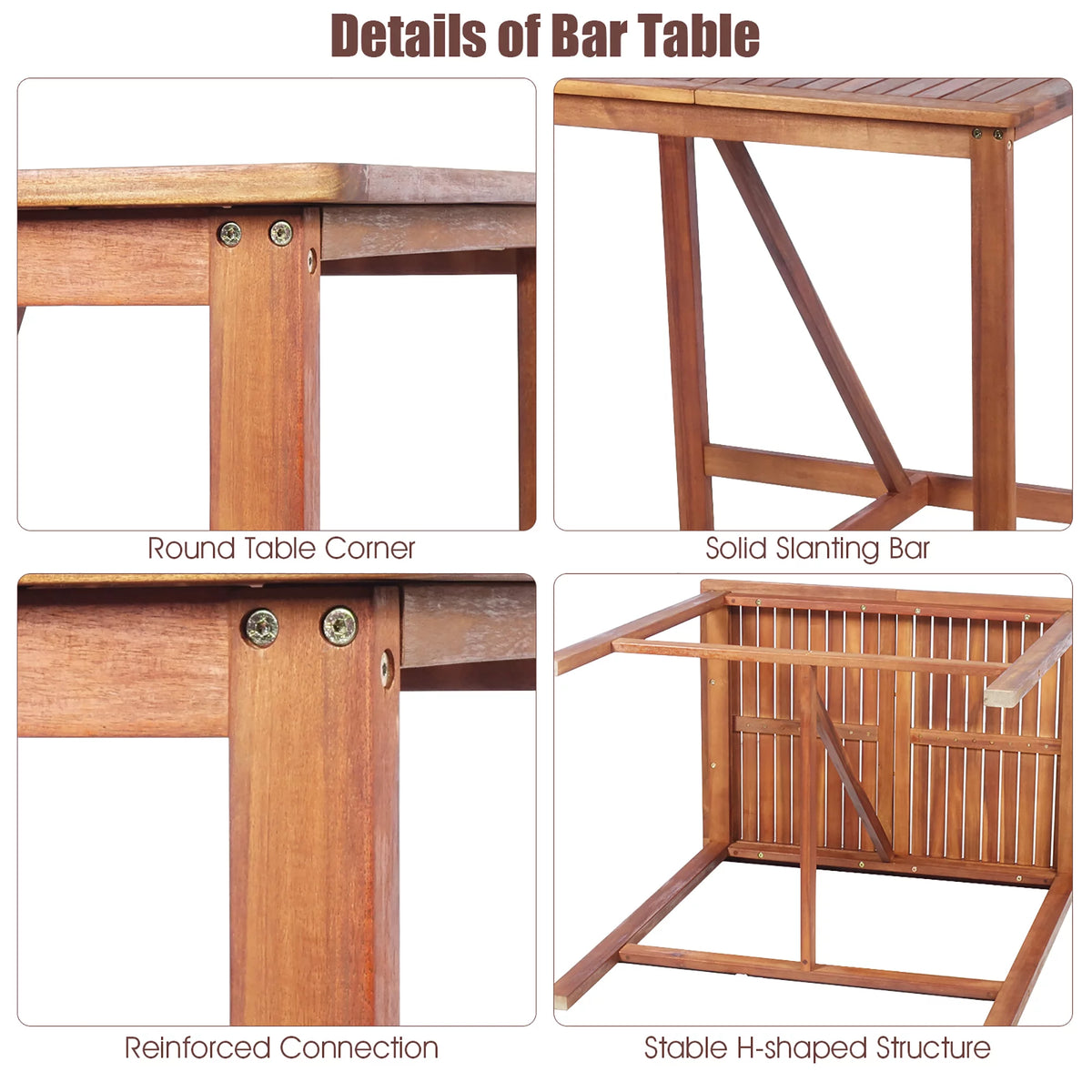 Acacia Wood Bar Height Bistro Dining Set U22641