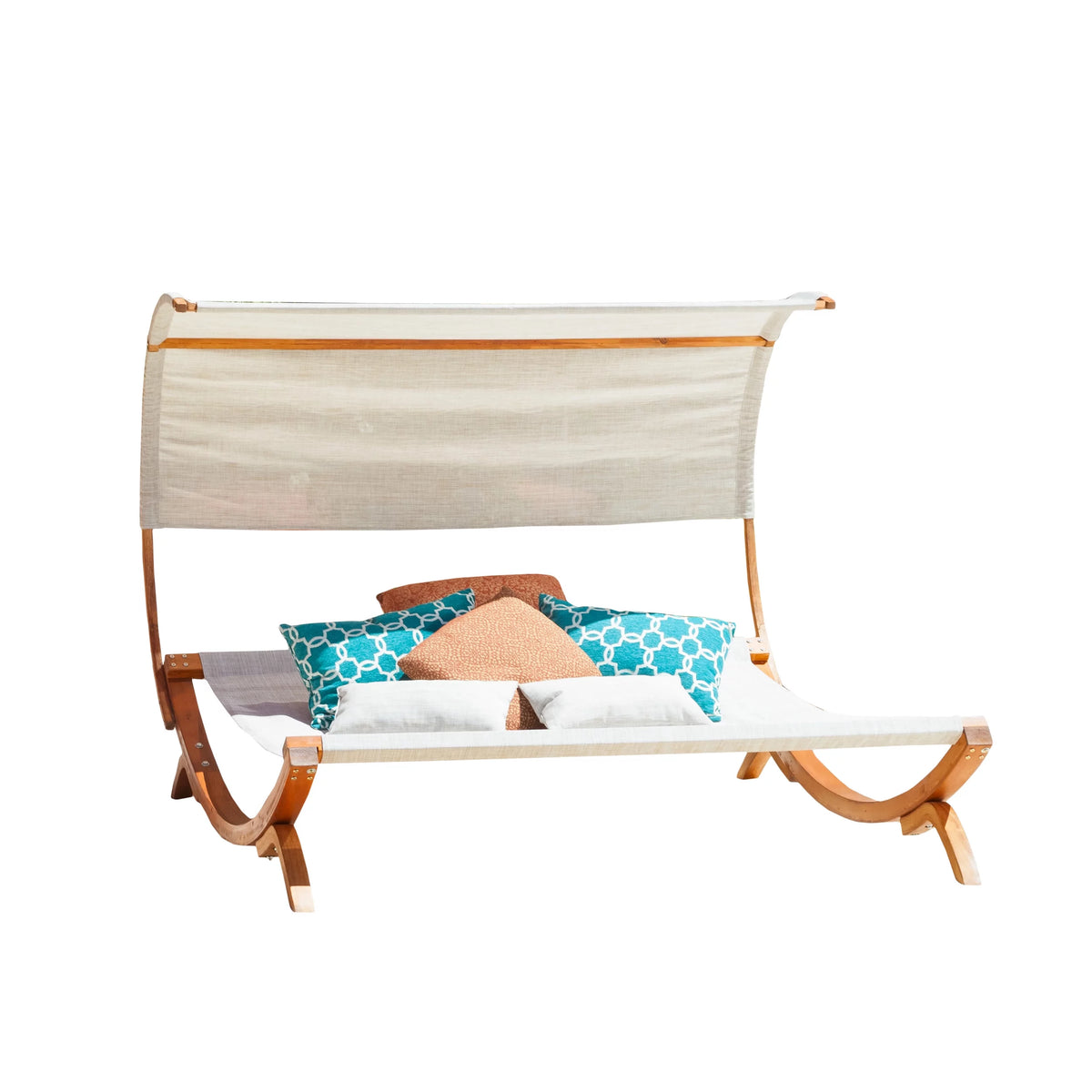 Beige Teak Mesh Wood Daybed with Canopy K9829