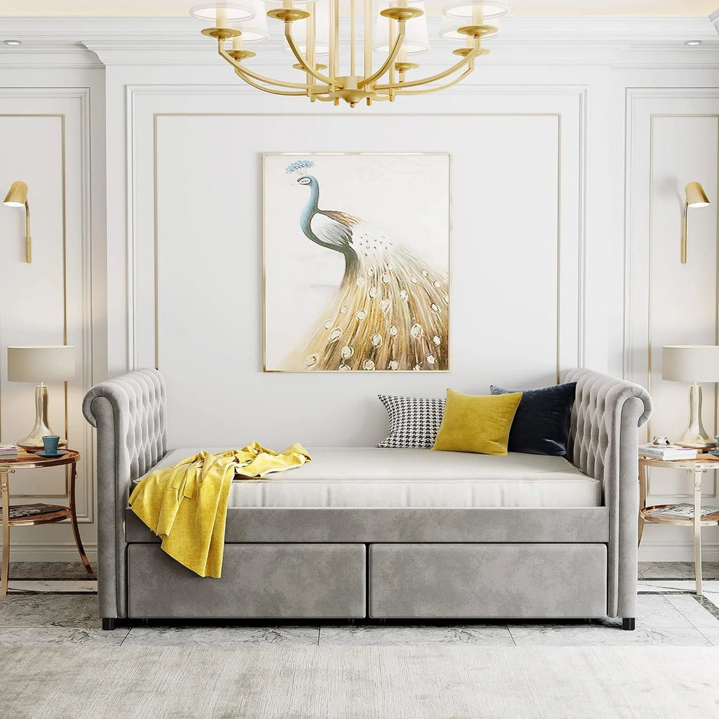 Upholstered Wood Daybed with Storage Drawers Y6448
