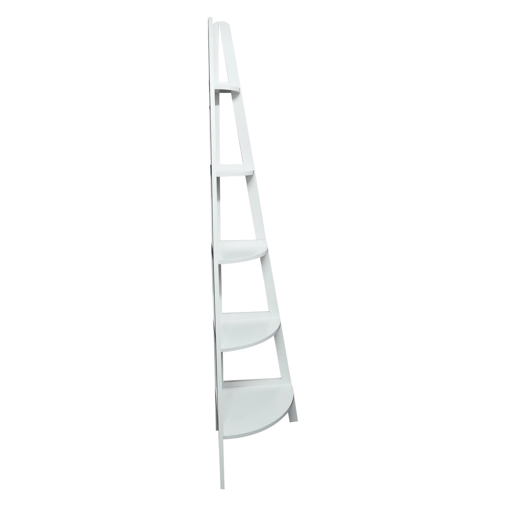 5-Shelf Corner Ladder Bookcase White I8441