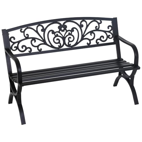 Black Iron Steel Patio Bench with Mesh Pattern A38030