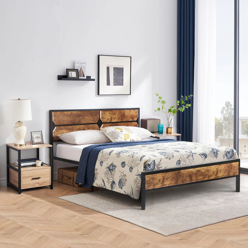 Full Size Platform Bed Frame and 2 Nightstands Set of 3 J948
