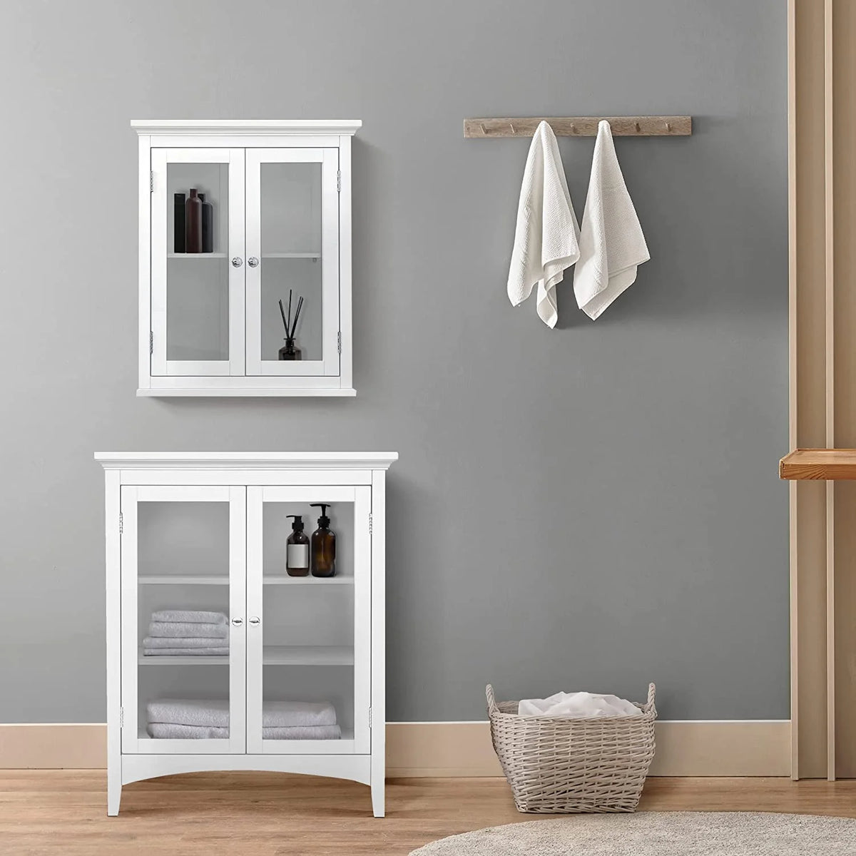 White 2-Door Wooden Floor Cabinet with Adjustable Shelves Y8589