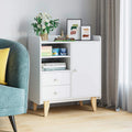 White Wooden Floor Storage Cabinet with Door and Drawers M348371