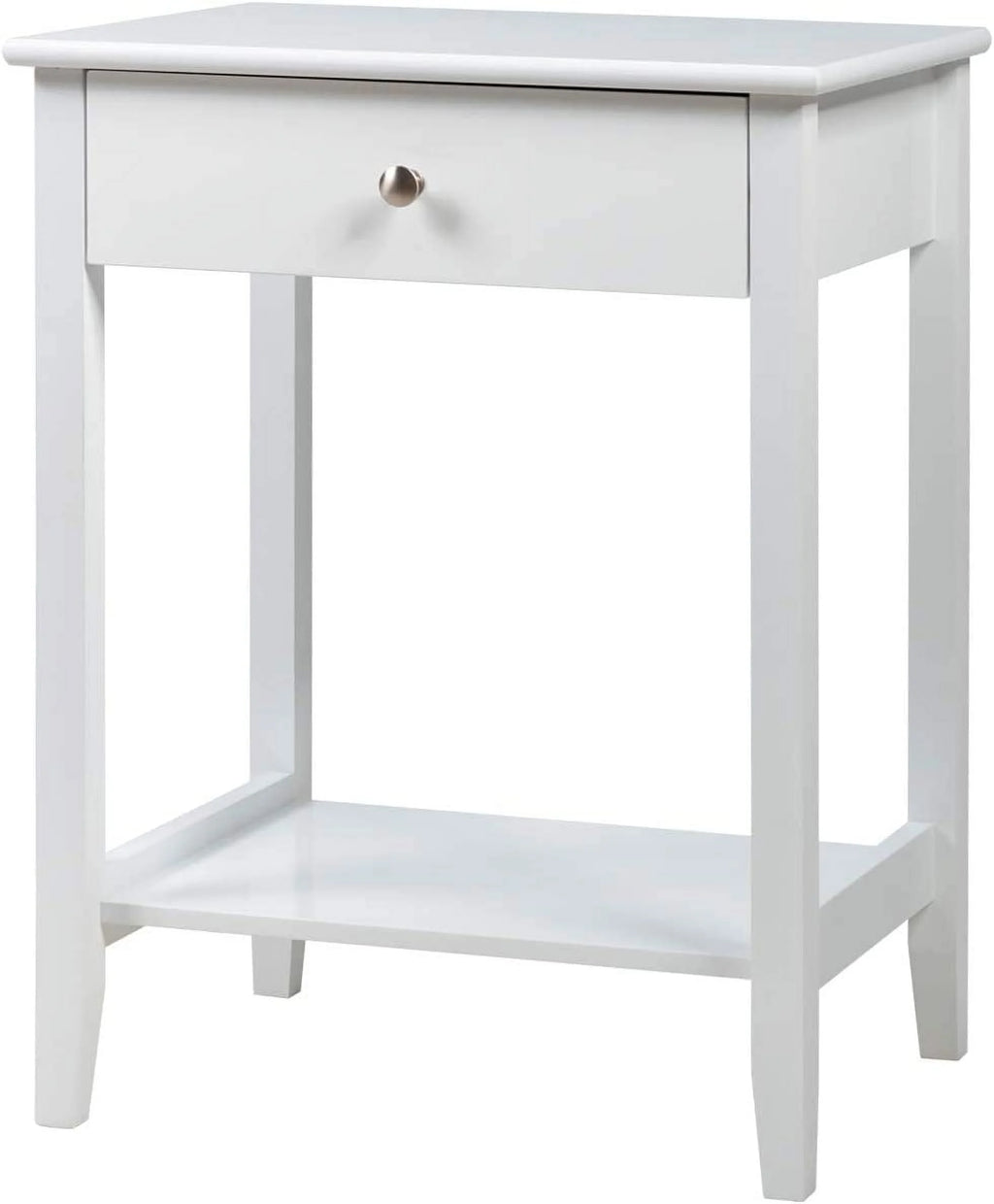 White 2-Tier Wooden Nightstand with Drawer R9357