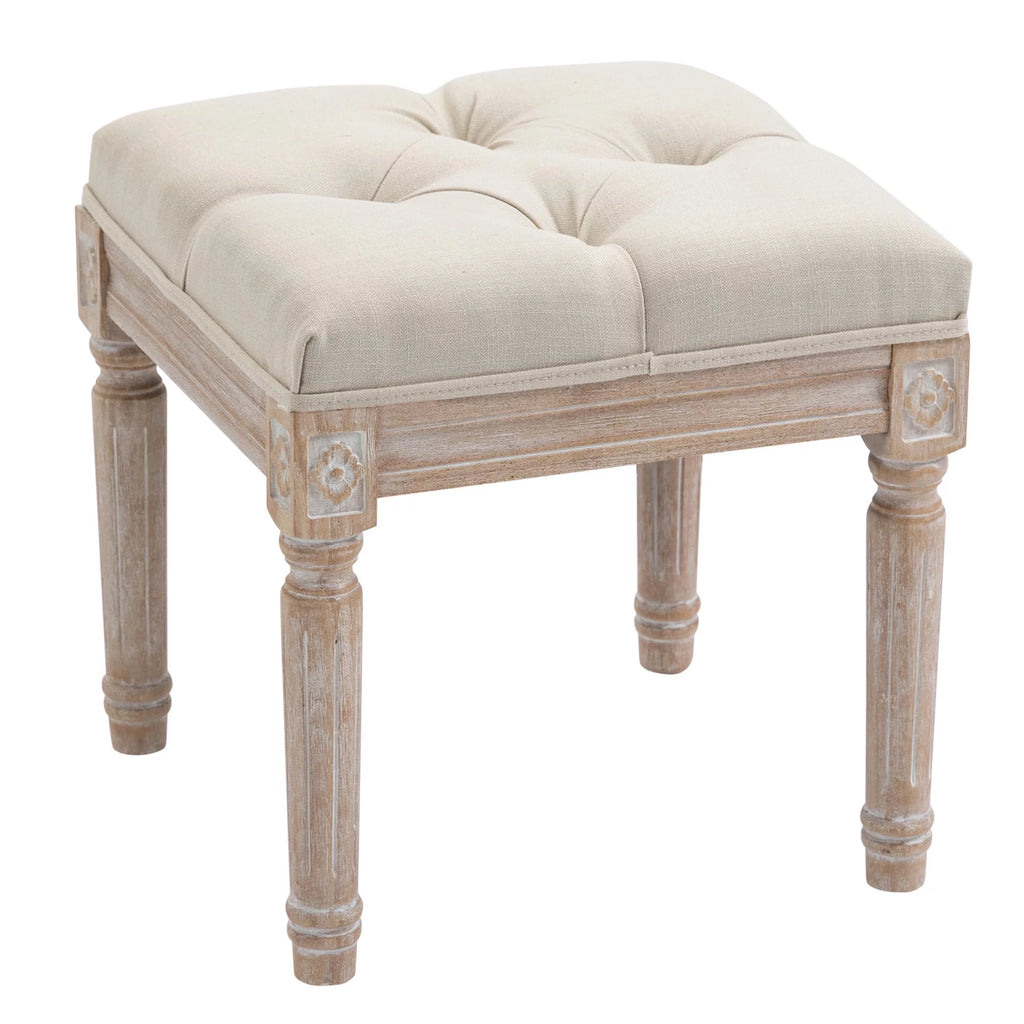 Beige Button Tufted Foot Stool Ottoman E696
