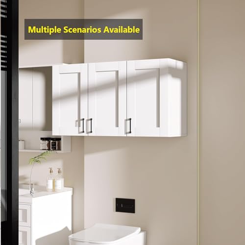 White Laundry Room Cabinets and Storage with 4 Doors and Adjustable Shelf A363018