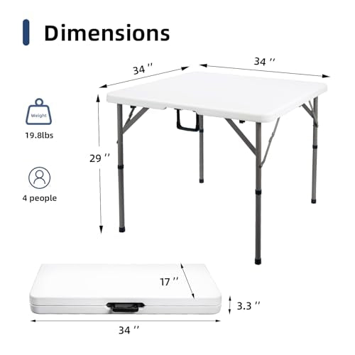 34" Black Folding HDPE Table with Carrying Handle M575752