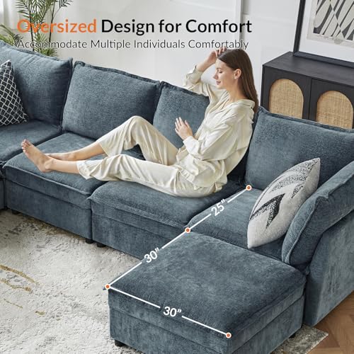 127'' Beige Chenille Modular Sectional Sofa with Storage Ottoman P8927