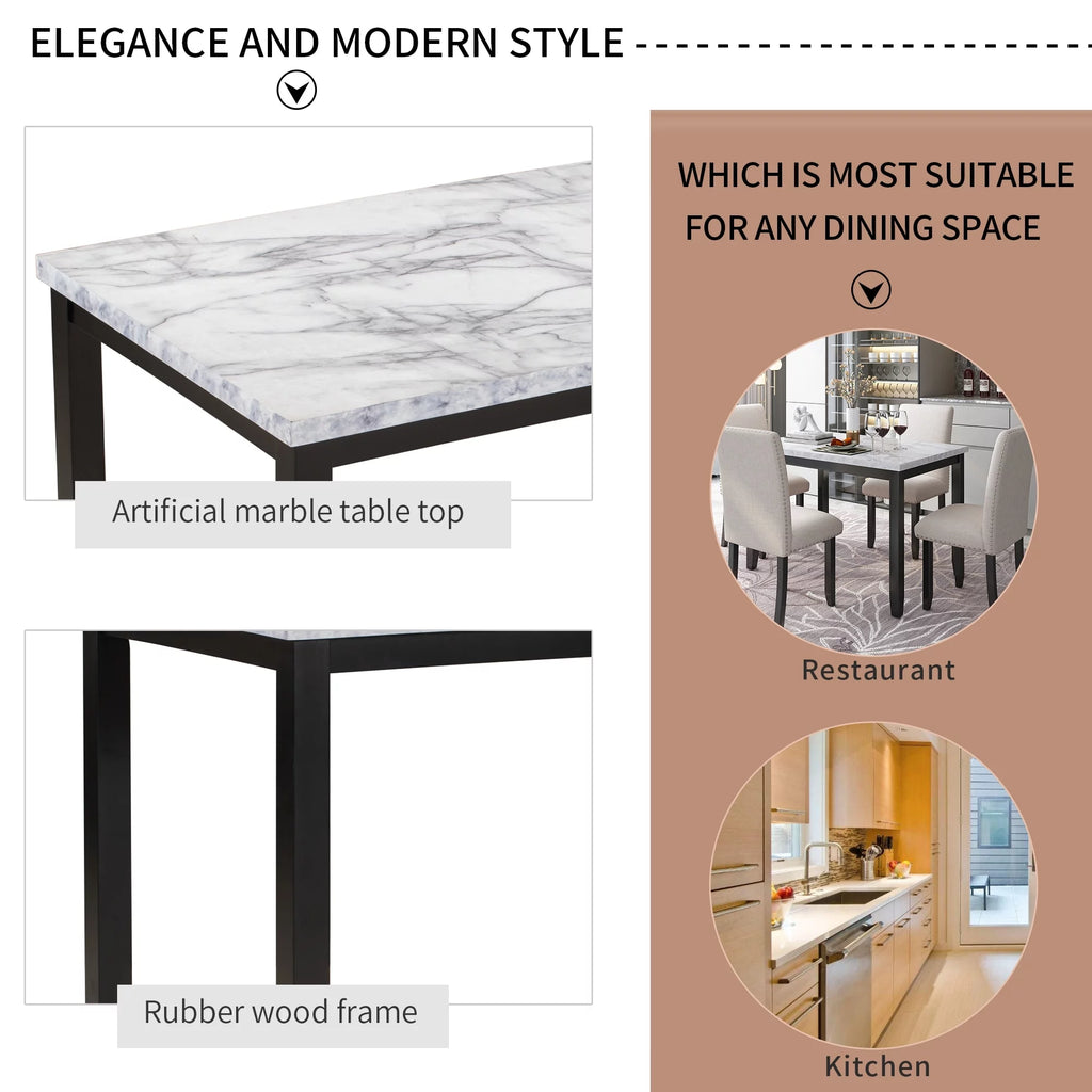 Faux Marble 5-Piece Dining Set with Cushion Chairs O521