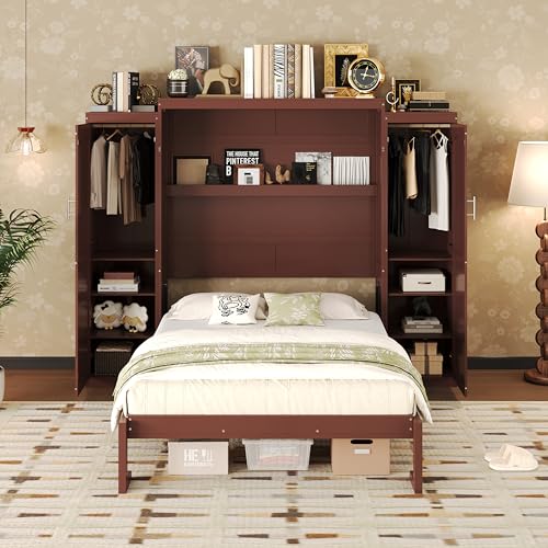 Wooden Murphy Bed with Wardrobe and Storage Shelf C487988