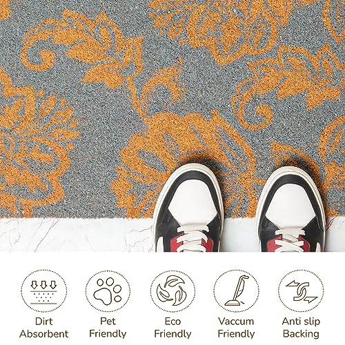 Blue Floral Print Coir Door Mat X931