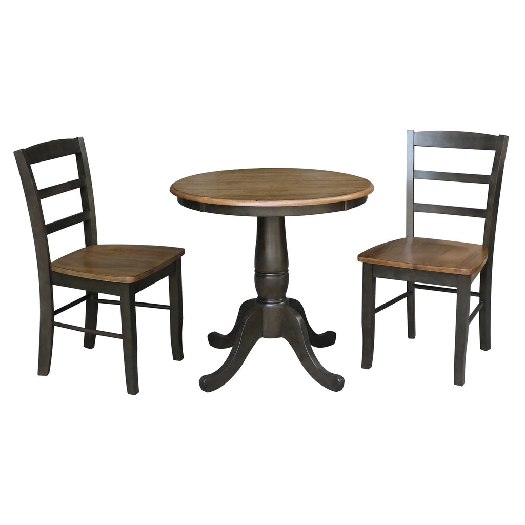 3-piece Solid Wood Dining Set with Round Pedestal Table and 2 Ladder Back Chairs N292363