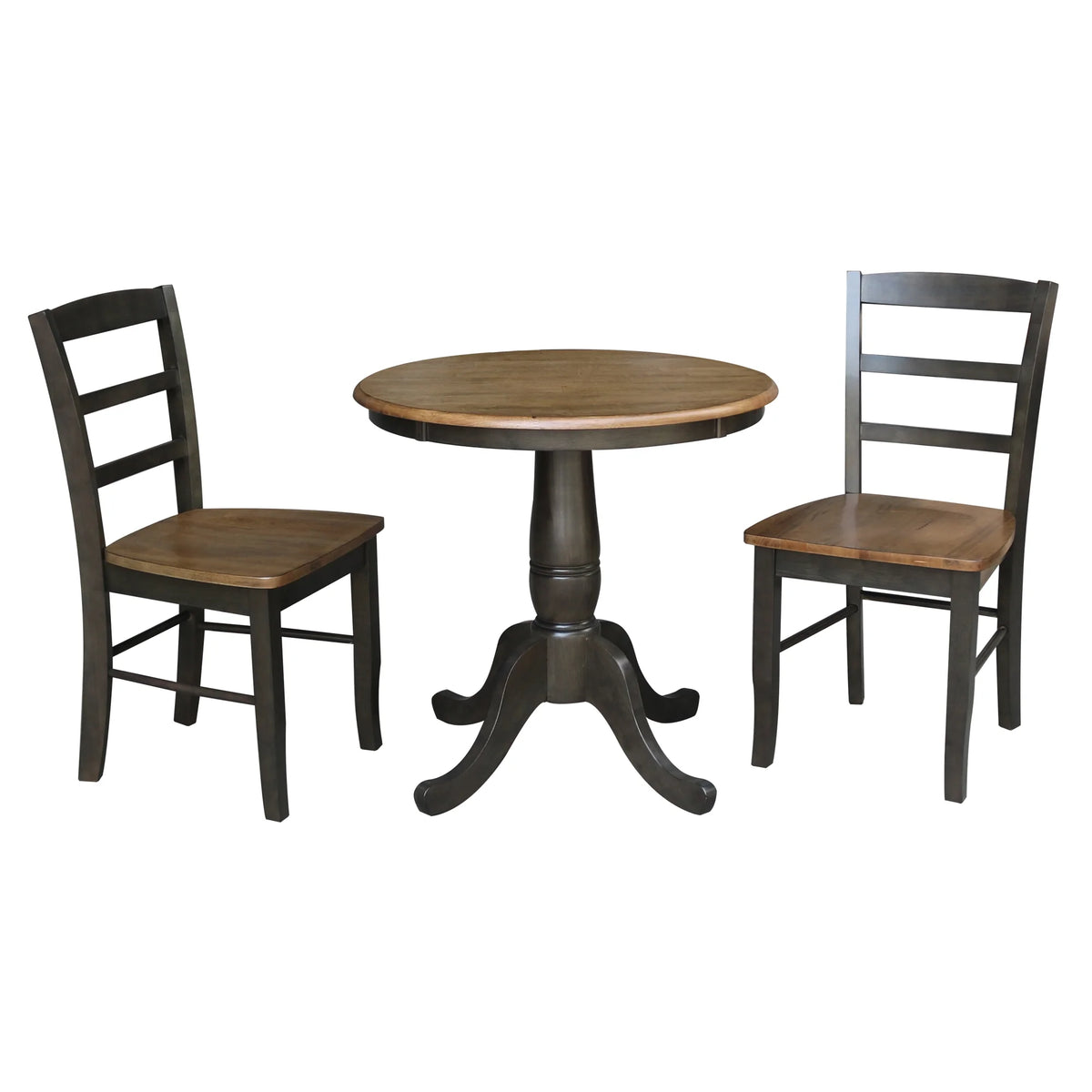 3-piece Solid Wood Dining Set with Round Pedestal Table and 2 Ladder Back Chairs N292363