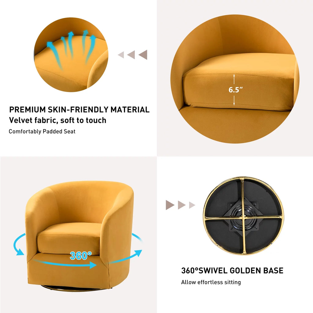 Velvet Swivel Barrel Chair Set of 2 Yellow T982