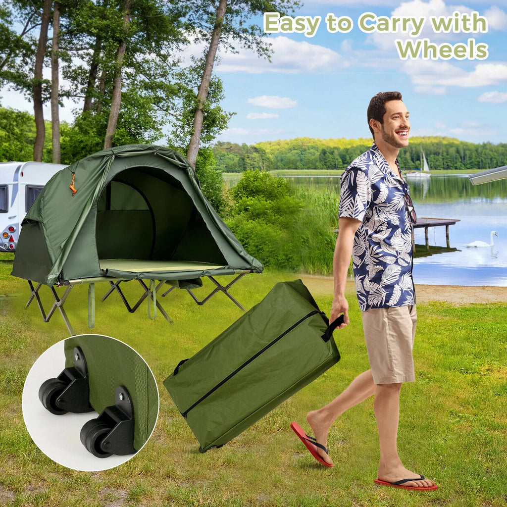 2-Person Elevated Camping Tent Cot with External Cover Green C8811
