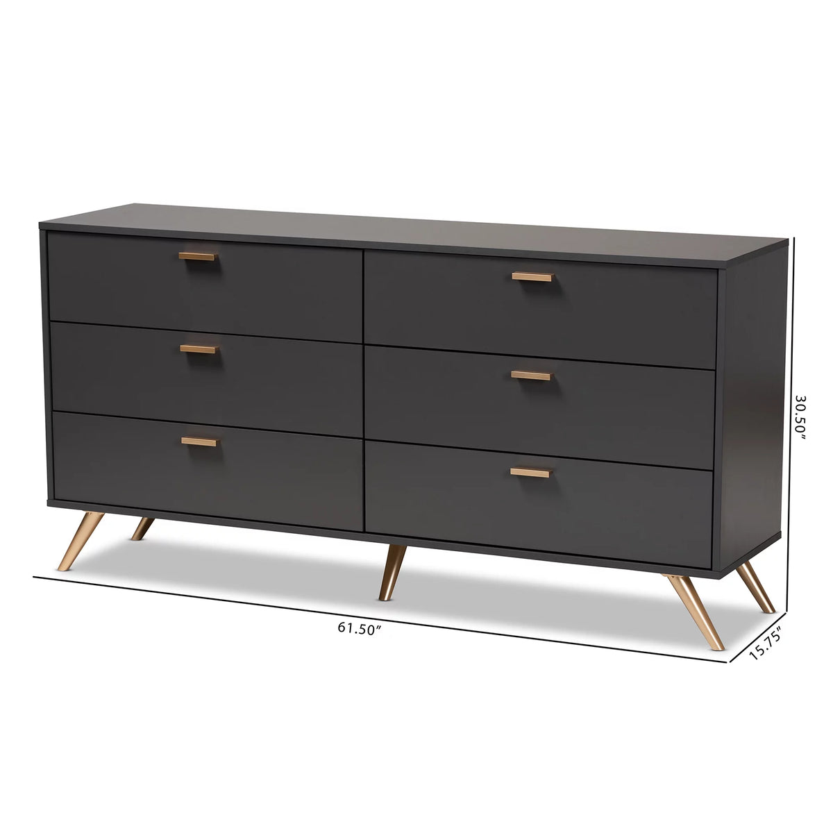 Dark Grey Gold Wood 6-Drawer Dresser D75890