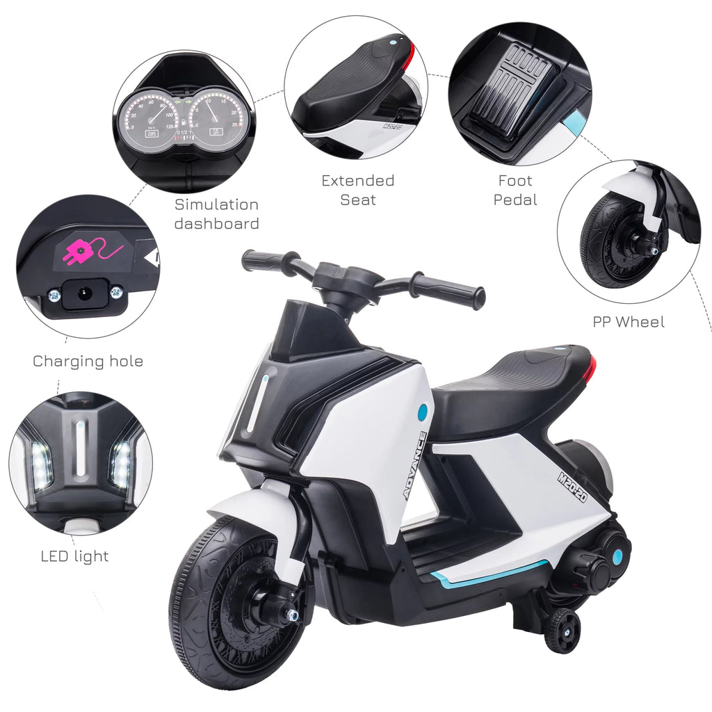 6V Kids Electric Motorcycle Ride-On Rechargeable Bike with Headlights, White F48455