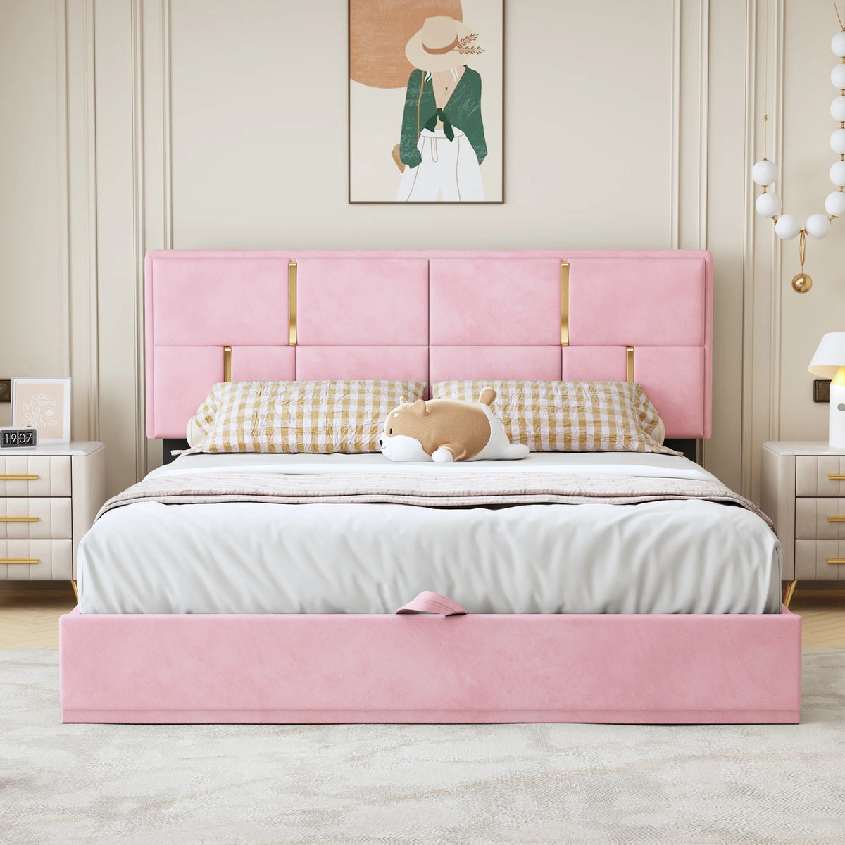 Queen Size Hydraulic Storage Upholstered Platform Bed Frame V9365