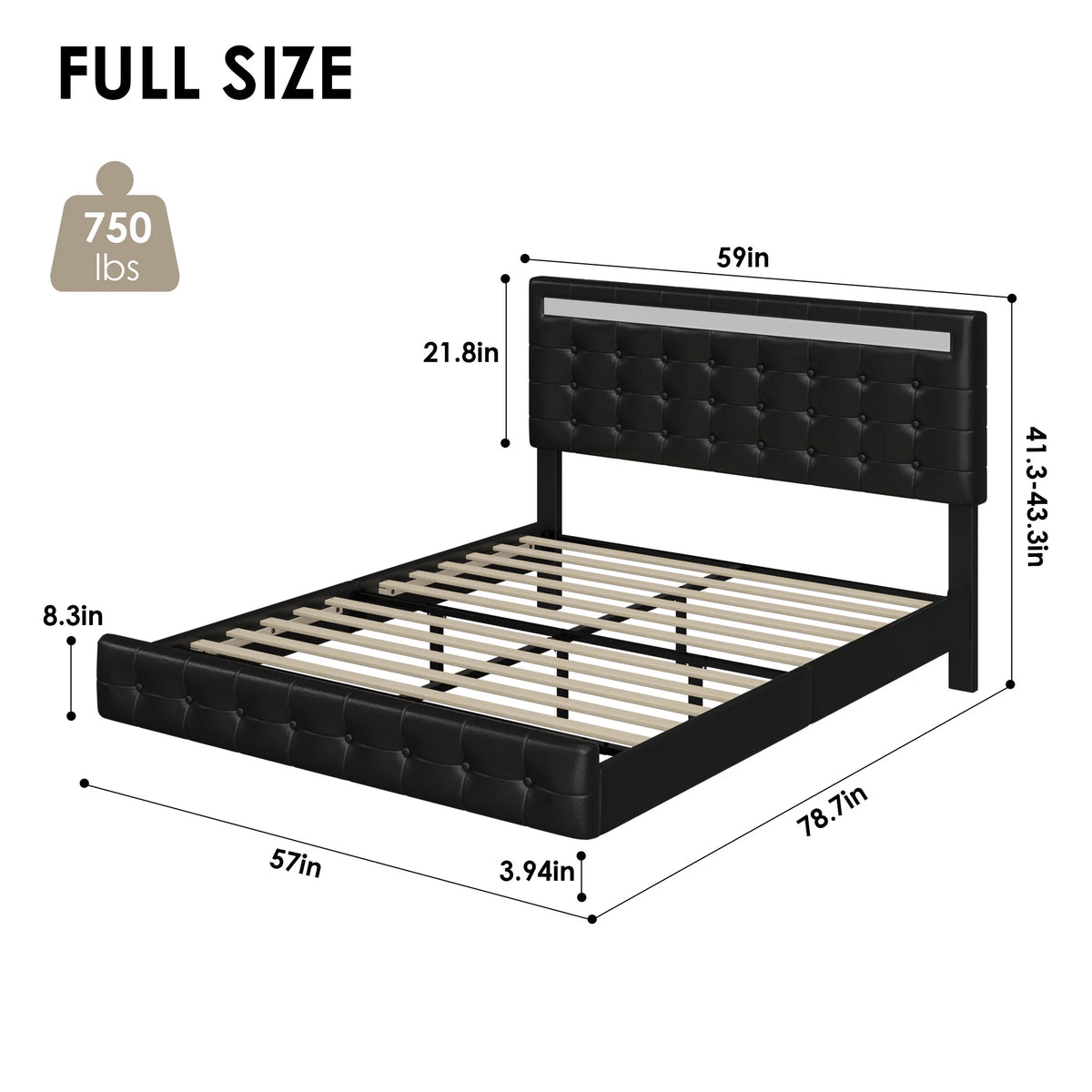 White Queen Floating Platform Bed with Lights and Storage K463