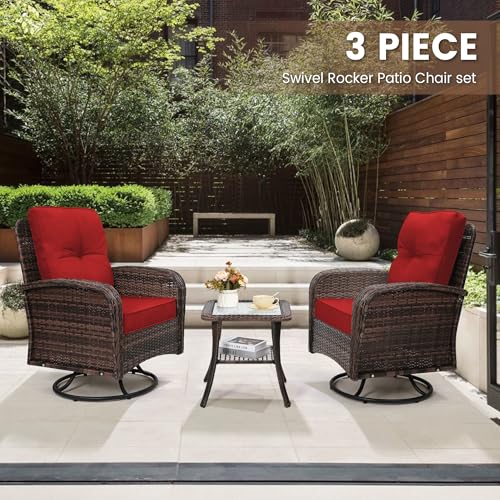 3 Piece Rattan Wicker Bistro Set with Glass Top Table W298