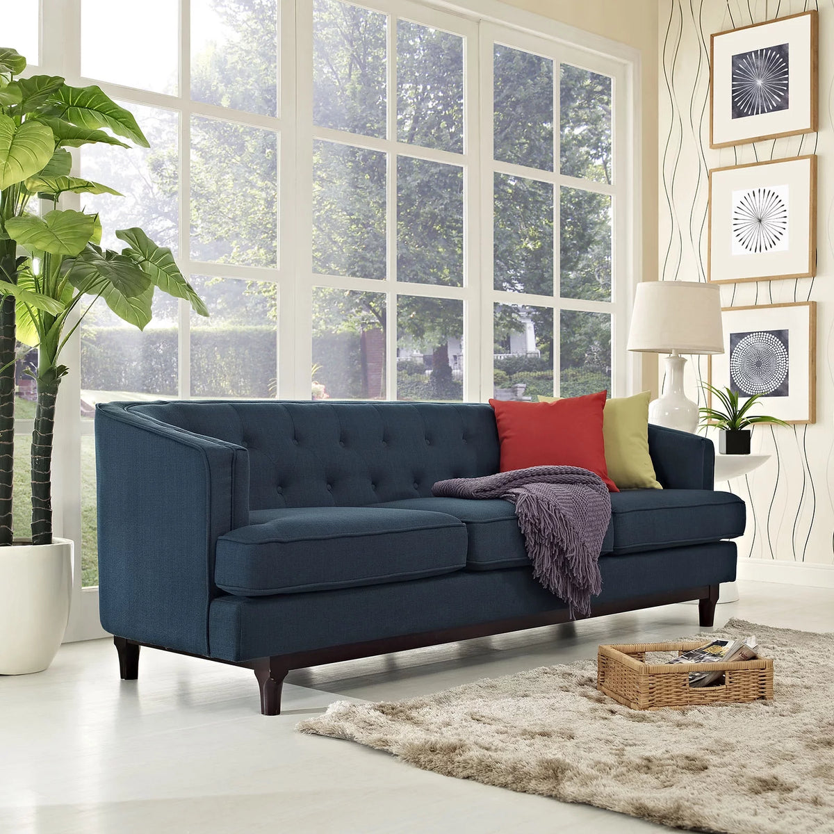 Navy Blue Fabric Sofa B59437