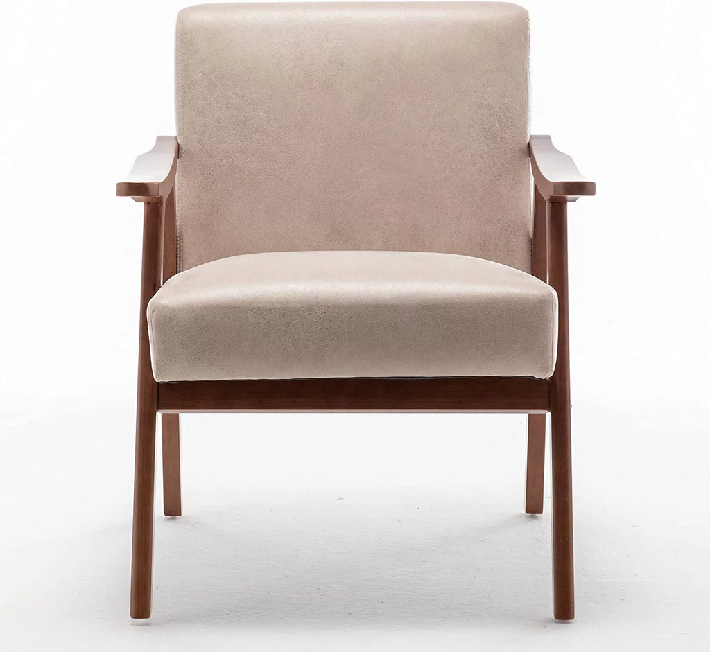 Light Camel Microfiber Accent Chair with Solid Wood Frame F8978