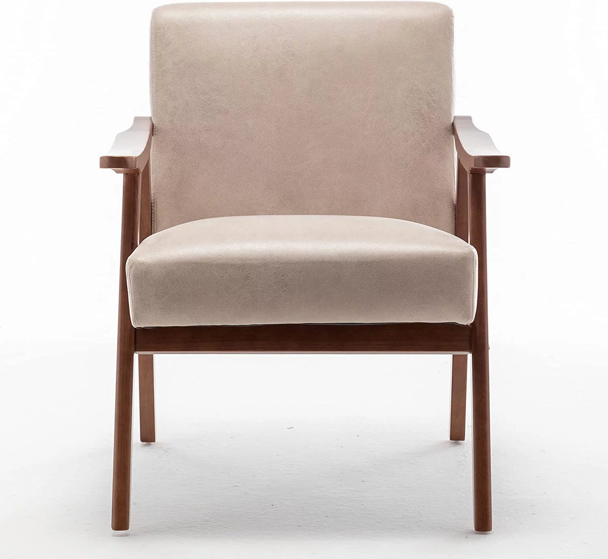 Light Camel Microfiber Accent Chair with Solid Wood Frame F8978