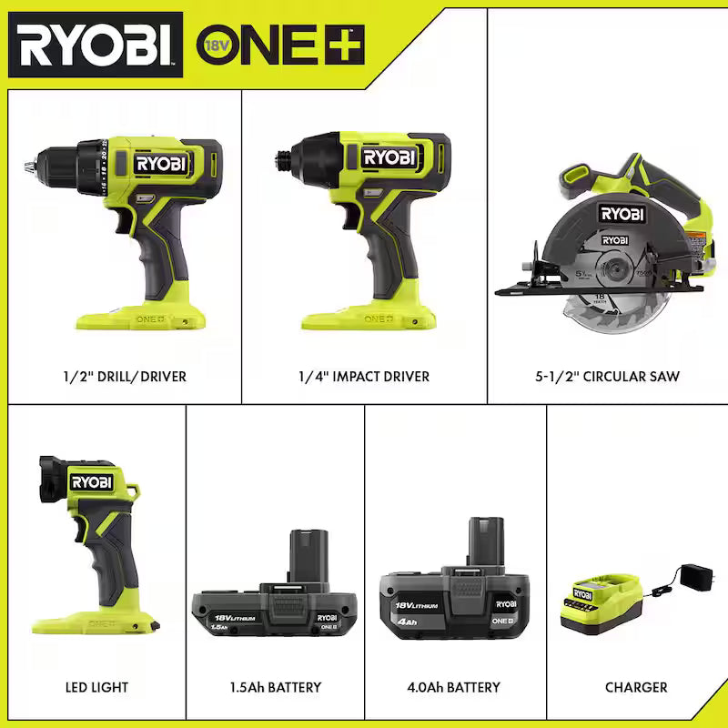 18V Cordless 4-Tool Combo Kit with Battery and Charger U723